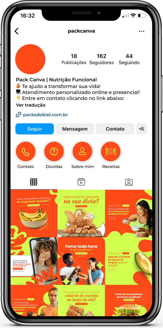 Imagem de amostra do produto Pack Canva com Artes/Posts editáveis para Nutricionista, Nutrição, Nutricionista/Nutrição Infantil e Nutricionista/Nutrição Comportamental, Nutricionista/Nutrição Funcional, Nutricionista/Nutrição Clínica e Nutricionista/Nutrição Esportiva, mostrando uma variedade de conteúdos visuais atrativos para profissionais do mercado de afiliação e marketing digital. Inclui designs de posts, artes e conteúdo estratégico para promover uma imagem profissional e envolvente online. É um produto voltado para movimentar as redes sociais/social media do Instagram desses profissionais.