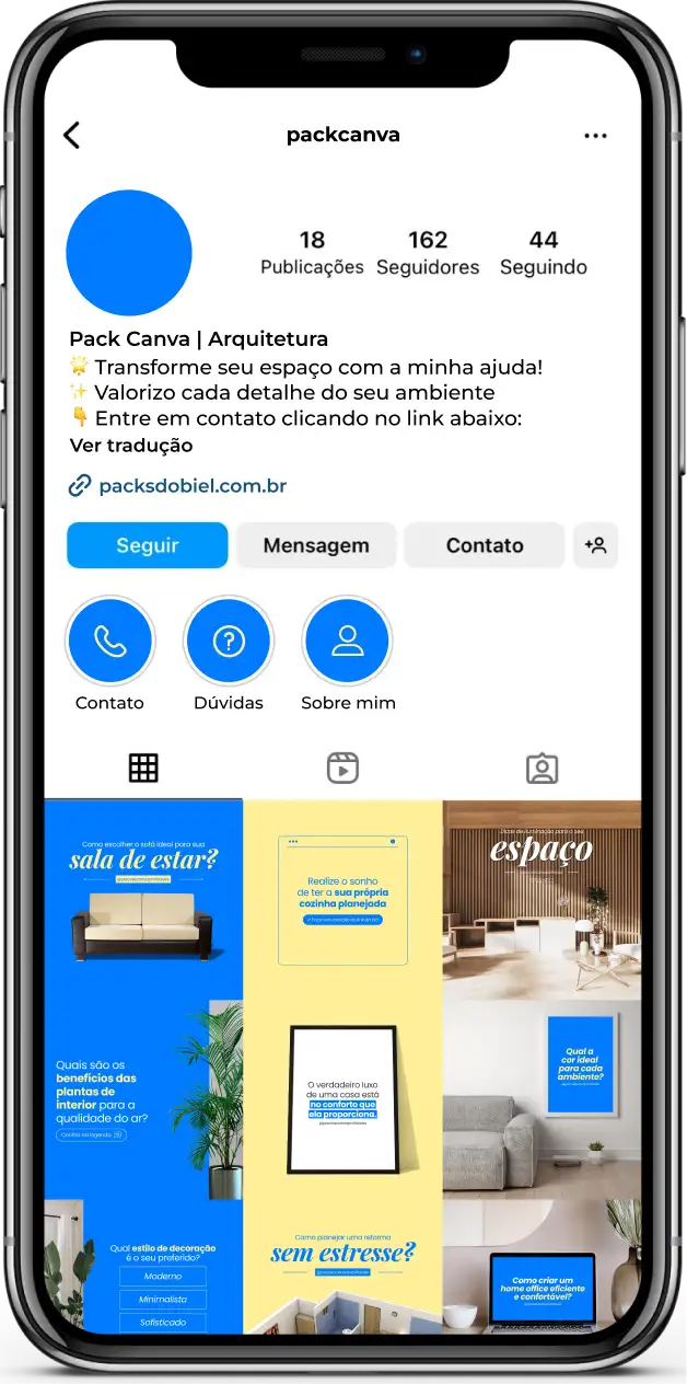 Imagem de amostra do produto Pack Canva com Artes/Posts editáveis para Arquitetos, Arquiteta, Arquiteto e Arquitetura, mostrando uma variedade de conteúdos visuais atrativos para profissionais do mercado de afiliação e marketing digital. Inclui designs de posts, artes e conteúdo estratégico para promover uma imagem profissional e envolvente online. É um produto voltado para movimentar as redes sociais/social media do Instagram desses profissionais.