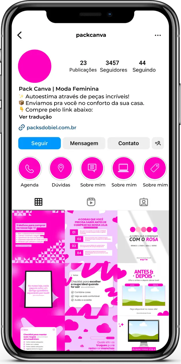 Imagem de amostra do produto Pack Canva com Artes/Posts editáveis para Moda Feminina, Loja de Roupas, Moda e Loja de Acessórios, mostrando uma variedade de conteúdos visuais atrativos para profissionais do mercado de afiliação e marketing digital. Inclui designs de posts, artes e conteúdo estratégico para promover uma imagem profissional e envolvente online. É um produto voltado para movimentar as redes sociais/social media do Instagram desses profissionais.