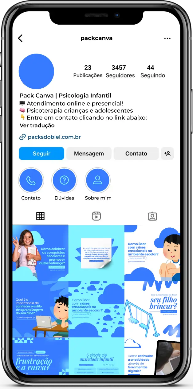 Pack Canva Psicologia Infantil – Kit de posts editáveis no Canva, criado especialmente para psicólogos infantis, terapeutas e profissionais da saúde mental. Inclui materiais personalizados com conteúdos educativos sobre desenvolvimento emocional, comportamento infantil, dicas para pais, técnicas terapêuticas e apoio psicológico para crianças. Ideal para criar um perfil de Instagram atrativo, engajar famílias e fortalecer a presença digital, divulgando serviços de forma profissional e estratégica.