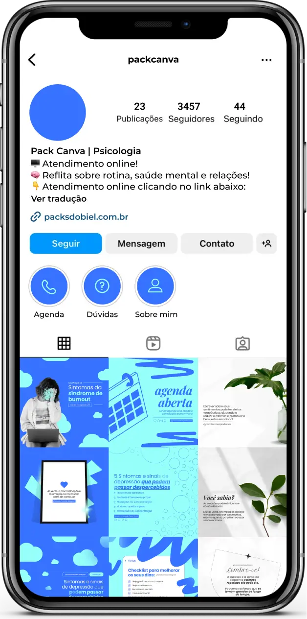 Pack Canva Psicologia, Psicologia Infantil e Terapia Psicológica – Kit completo de artes de social media com posts e conteúdos editáveis no Canva, ideal para psicólogos, psicólogos infantis e terapeutas. Inclui materiais personalizados com conteúdos educativos sobre saúde mental, desenvolvimento emocional, dicas de bem-estar, apoio psicológico e técnicas terapêuticas. Perfeito para criar um perfil de Instagram atrativo, engajar pacientes e famílias, fortalecer sua presença digital e promover serviços de psicologia de forma estratégica e profissional.