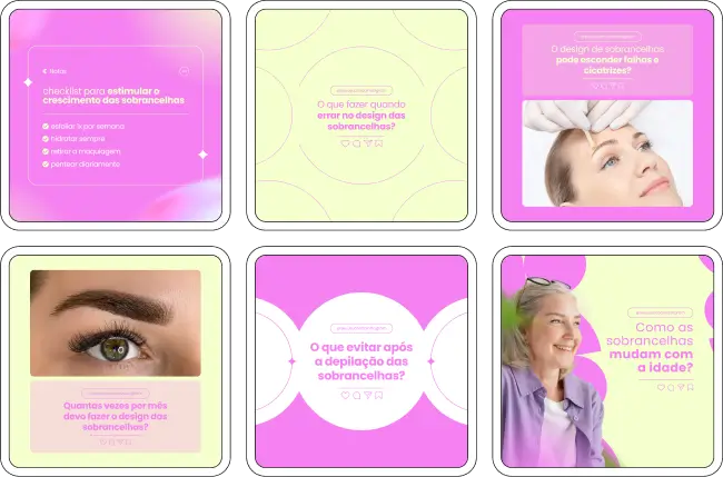 Pack Canva Designer de Sobrancelhas - Posts editáveis e prontos para Instagram, perfeito para profissionais de design de sobrancelhas, estúdios de beleza e especialistas em estética facial. Inclui artes estratégicas com conteúdos sobre design de sobrancelhas, microblading, antes e depois, cuidados essenciais, promoções de serviços e tendências de beleza. Ideal para aumentar o alcance, atrair clientes e destacar sua marca nas redes sociais, otimizando sua presença online.