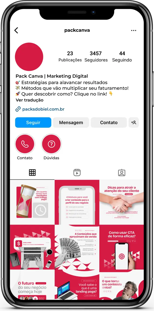 Imagem de amostra do produto Pack Canva com Artes/Posts editáveis para Marketing Digital, Social Media e Gestor de Tráfego Pago, mostrando uma variedade de conteúdos visuais atrativos para profissionais do mercado de afiliação e marketing digital. Inclui designs de posts, artes e conteúdo estratégico para promover uma imagem profissional e envolvente online. É um produto voltado para movimentar as redes sociais/social media do Instagram desses profissionais.