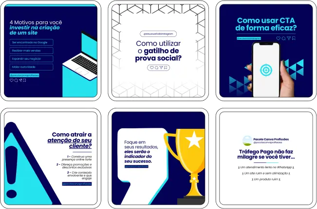 Destaque seus serviços de tráfego pago com o Pack Canva exclusivo para Gestor de Tráfego. São posts pensados para gerar engajamento, esclarecer o que você entrega, quebrar objeções dos leads e mostrar resultados reais com campanhas bem estruturadas. Perfeito para quem quer vender mais e se posicionar melhor.