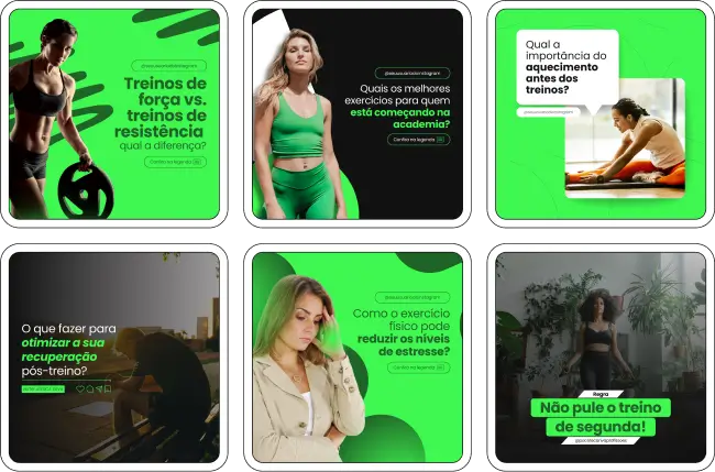 Imagem de amostra do Pack Canva com Artes e Posts Editáveis para Nutricionistas. Este produto inclui designs personalizados para Nutrição Clínica, Nutrição Infantil, Nutrição Comportamental, Nutrição Funcional, Nutrição Geriátrica e Nutrição Esportiva. Ideal para profissionais de nutrição que desejam fortalecer sua presença no Instagram, o pack oferece uma variedade de conteúdos visuais atrativos e estratégicos. Perfeito para afiliados e especialistas em marketing digital, facilita a criação de uma imagem profissional e envolvente online. Potencialize seu marketing digital com este pack de designs e aumente seu engajamento nas redes sociais.