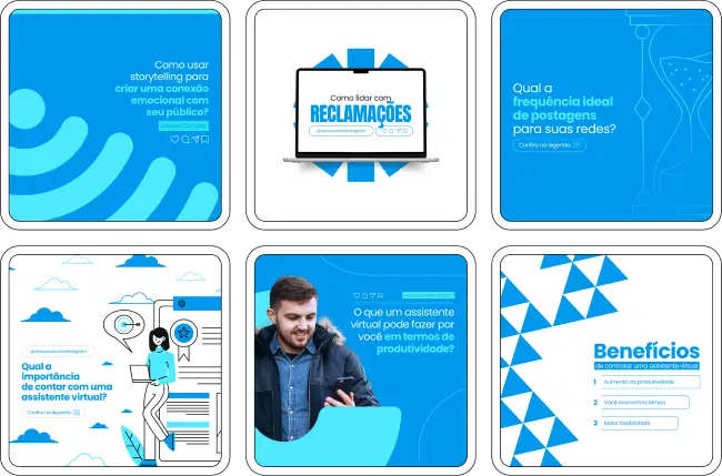 Mostre tudo o que uma assistente virtual pode fazer com um kit de conteúdo pronto para o Instagram. Com este pack, você explica seus serviços, posiciona sua autoridade, quebra objeções dos seguidores e atrai clientes que valorizam seu tempo e profissionalismo. Posts 100% personalizáveis no Canva.