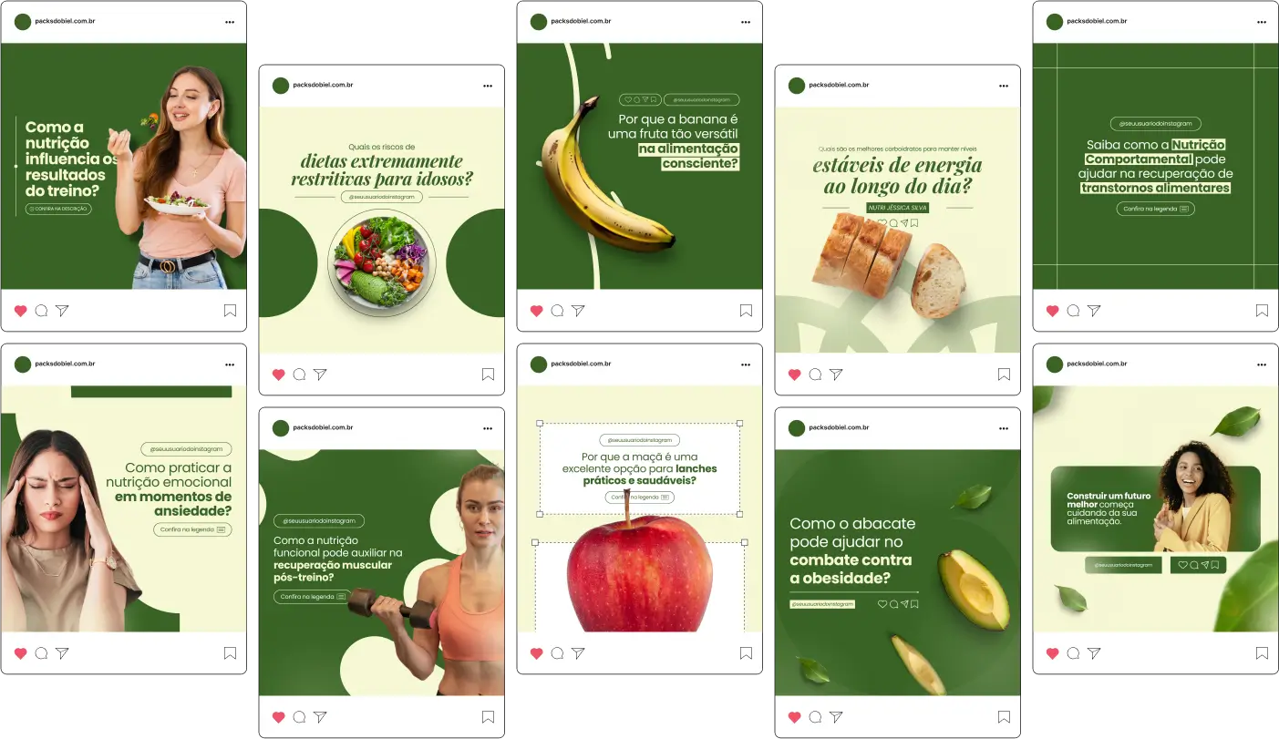 Pack Canva Nutrição Comportamental, Educação Alimentar e Coaching Nutricional – Kit completo de posts editáveis no Canva, ideal para nutricionistas comportamentais, educadores alimentares e coaches nutricionais. Inclui materiais personalizados com conteúdos educativos sobre hábitos alimentares saudáveis, comportamento alimentar, dicas de equilíbrio nutricional, estratégias de reeducação alimentar e motivação para mudanças de estilo de vida. Perfeito para criar um perfil de Instagram atrativo, engajar pacientes e seguidores, fortalecer sua presença digital e promover serviços nutricionais de forma estratégica e profissional.