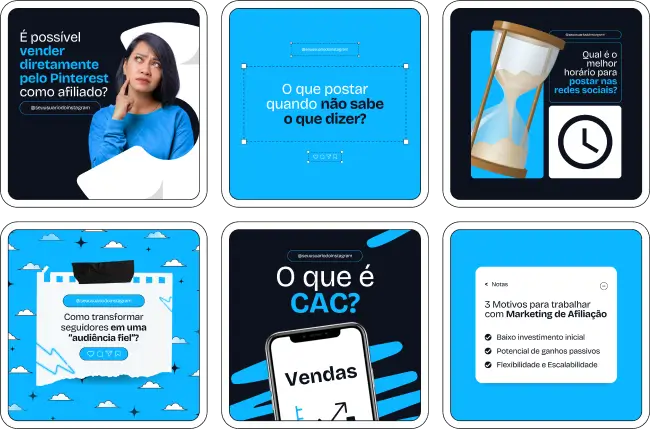 Pack Canva Marketing Digital com posts editáveis para Redes Sociais, ideal para profissionais que desejam destacar sua expertise e atrair clientes no Instagram. Inclui templates prontos sobre estratégias de marketing, dicas de engajamento, criação de conteúdo, funil de vendas e tendências digitais, ajudando a produzir conteúdos visualmente atrativos, educativos e persuasivos.