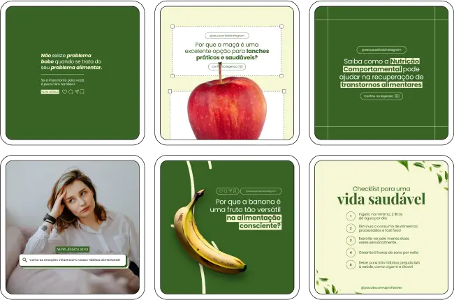 Pack Canva Nutrição Comportamental, Educação Alimentar e Coaching Nutricional – Kit completo de posts editáveis no Canva, ideal para nutricionistas comportamentais, educadores alimentares e coaches nutricionais. Inclui materiais personalizados com conteúdos educativos sobre hábitos alimentares saudáveis, comportamento alimentar, dicas de equilíbrio nutricional, estratégias de reeducação alimentar e motivação para mudanças de estilo de vida. Perfeito para criar um perfil de Instagram atrativo, engajar pacientes e seguidores, fortalecer sua presença digital e promover serviços nutricionais de forma estratégica e profissional.