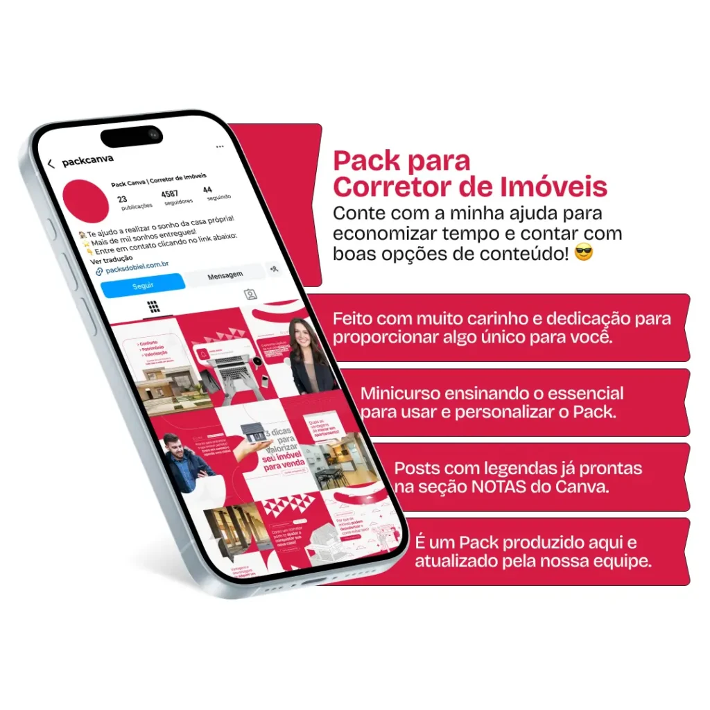 Pack Canva Corretor de Imóveis 2.0, Consultoria Imobiliária e Venda de Imóveis – Com este kit de posts e artes editáveis no Canva, corretores de imóveis, consultores imobiliários e profissionais do mercado imobiliário podem criar conteúdos prontos para postar no Instagram e em redes sociais. Inclui materiais personalizados com dicas sobre compra, venda e aluguel de imóveis, tendências do setor, valorização de propriedades, captação de clientes e promoções de serviços imobiliários. Ideal para atrair compradores e investidores, fortalecer sua presença digital e promover seus serviços de forma estratégica e profissional.