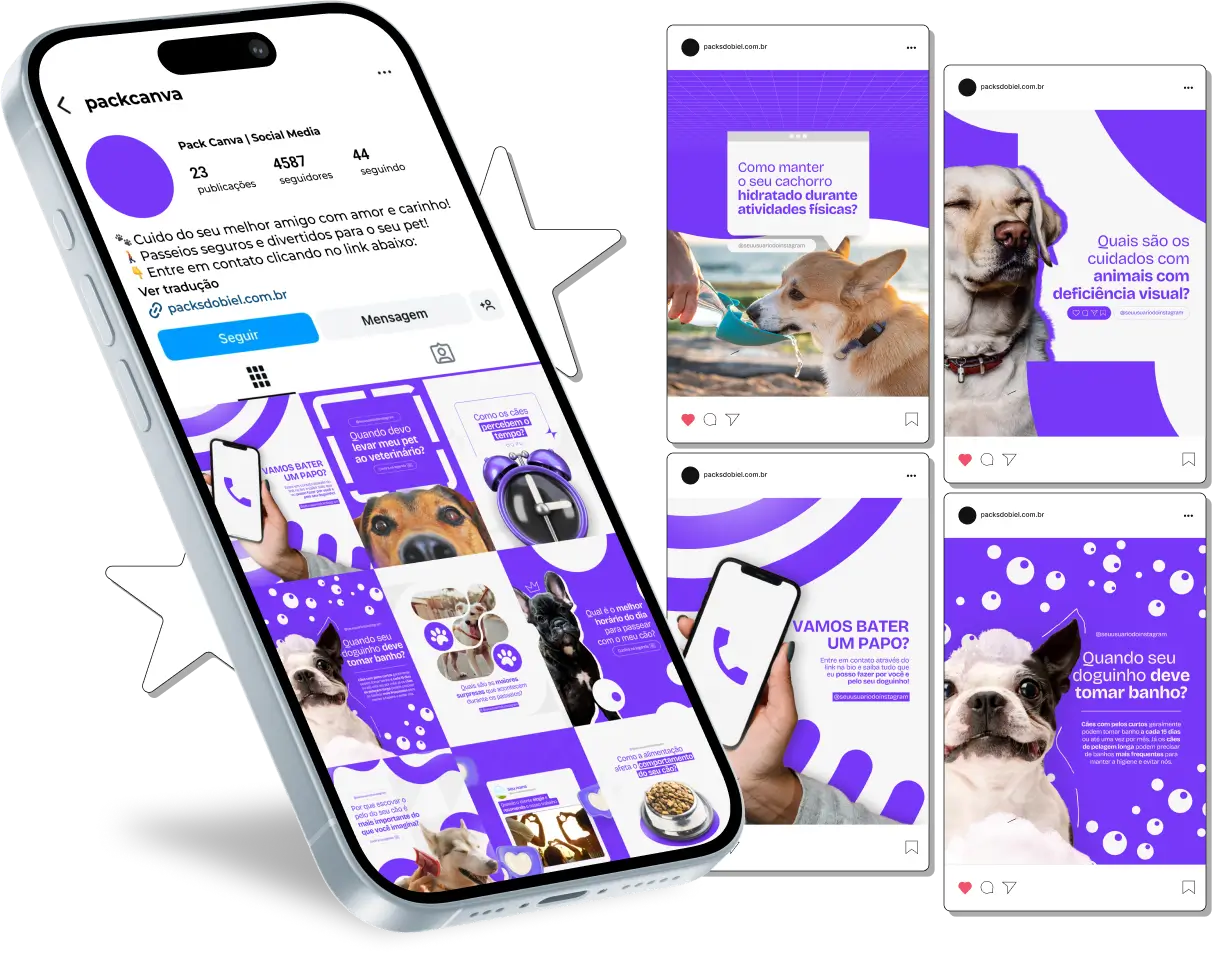 Pack Canva Dog Walker, Serviços de Passeio com Cães e Cuidados com Pets – Com este kit de posts e artes editáveis no Canva, profissionais de passeio com cães, cuidadores de pets e amantes de animais podem criar conteúdos prontos para postar no Instagram e redes sociais. Inclui materiais personalizados com dicas de cuidados com cães, benefícios do passeio diário, segurança durante os passeios, promoções de serviços e informações sobre bem-estar animal. Ideal para atrair tutores de pets, fortalecer sua presença digital e promover seus serviços de forma estratégica e profissional.