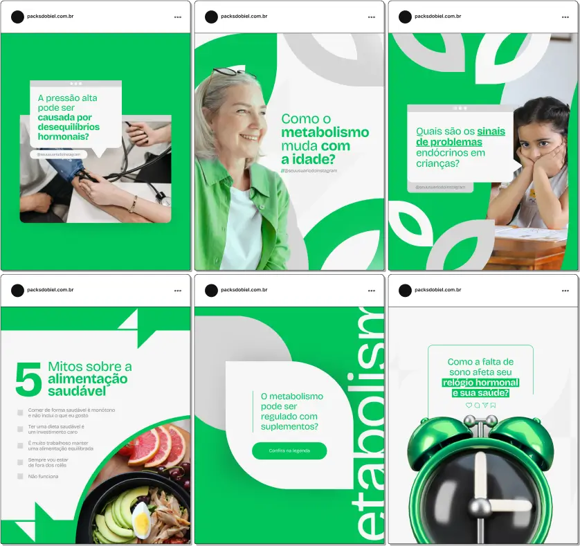 Pack Canva Endocrinologia, Saúde Hormonal e Bem-Estar – Com este kit de posts e artes editáveis no Canva, endocrinologistas, clínicas de endocrinologia e profissionais da saúde podem criar conteúdos prontos para postar no Instagram e redes sociais. Inclui materiais personalizados com conteúdos educativos sobre doenças endócrinas, equilíbrio hormonal, dicas de alimentação saudável, tratamentos e cuidados preventivos. Ideal para promover a saúde hormonal, engajar pacientes e fortalecer sua presença digital de forma estratégica e profissional.