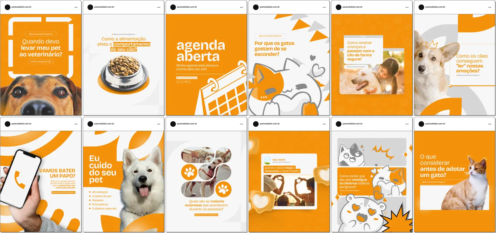 Pack Canva Pet Sitter, Cuidados com Pets e Serviços de Alojamento para Animais – Com este kit de posts e artes editáveis no Canva, pet sitters, cuidadores de animais e profissionais de hospedagem para pets podem criar conteúdos prontos para postar no Instagram e redes sociais. Inclui materiais personalizados com dicas de cuidados com animais, alimentação, segurança, benefícios da hospedagem para pets e promoções de serviços. Ideal para atrair donos de animais, fortalecer sua presença digital e promover seus serviços de forma estratégica e profissional.