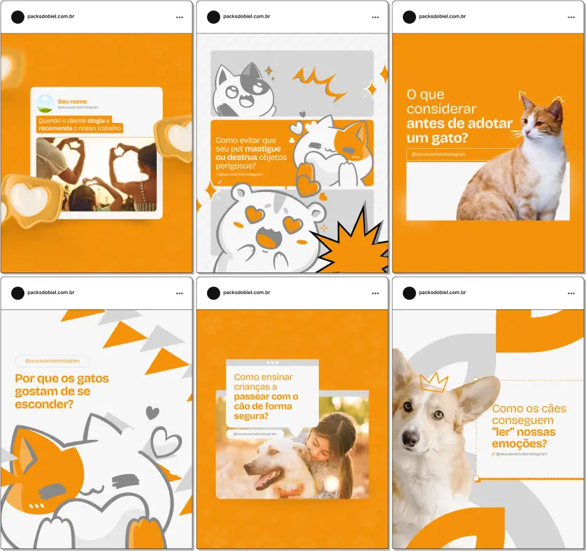 Pack Canva Pet Sitter, Cuidados com Pets e Serviços de Alojamento para Animais – Com este kit de posts e artes editáveis no Canva, pet sitters, cuidadores de animais e profissionais de hospedagem para pets podem criar conteúdos prontos para postar no Instagram e redes sociais. Inclui materiais personalizados com dicas de cuidados com animais, alimentação, segurança, benefícios da hospedagem para pets e promoções de serviços. Ideal para atrair donos de animais, fortalecer sua presença digital e promover seus serviços de forma estratégica e profissional.