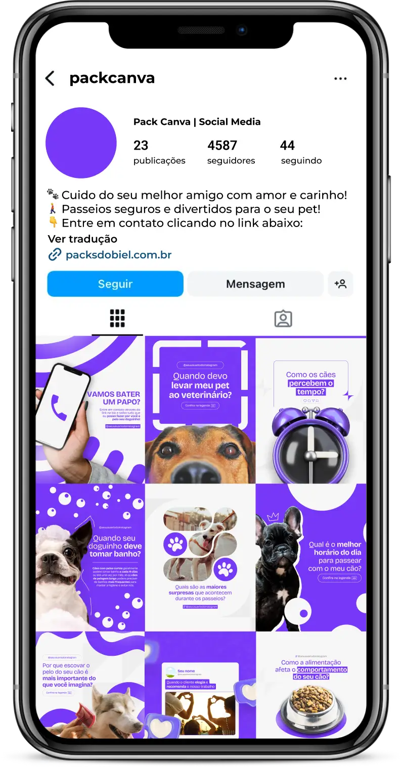 Pack Canva Dog Walker, Serviços de Passeio com Cães e Cuidados com Pets – Com este kit de posts e artes editáveis no Canva, profissionais de passeio com cães, cuidadores de pets e amantes de animais podem criar conteúdos prontos para postar no Instagram e redes sociais. Inclui materiais personalizados com dicas de cuidados com cães, benefícios do passeio diário, segurança durante os passeios, promoções de serviços e informações sobre bem-estar animal. Ideal para atrair tutores de pets, fortalecer sua presença digital e promover seus serviços de forma estratégica e profissional.