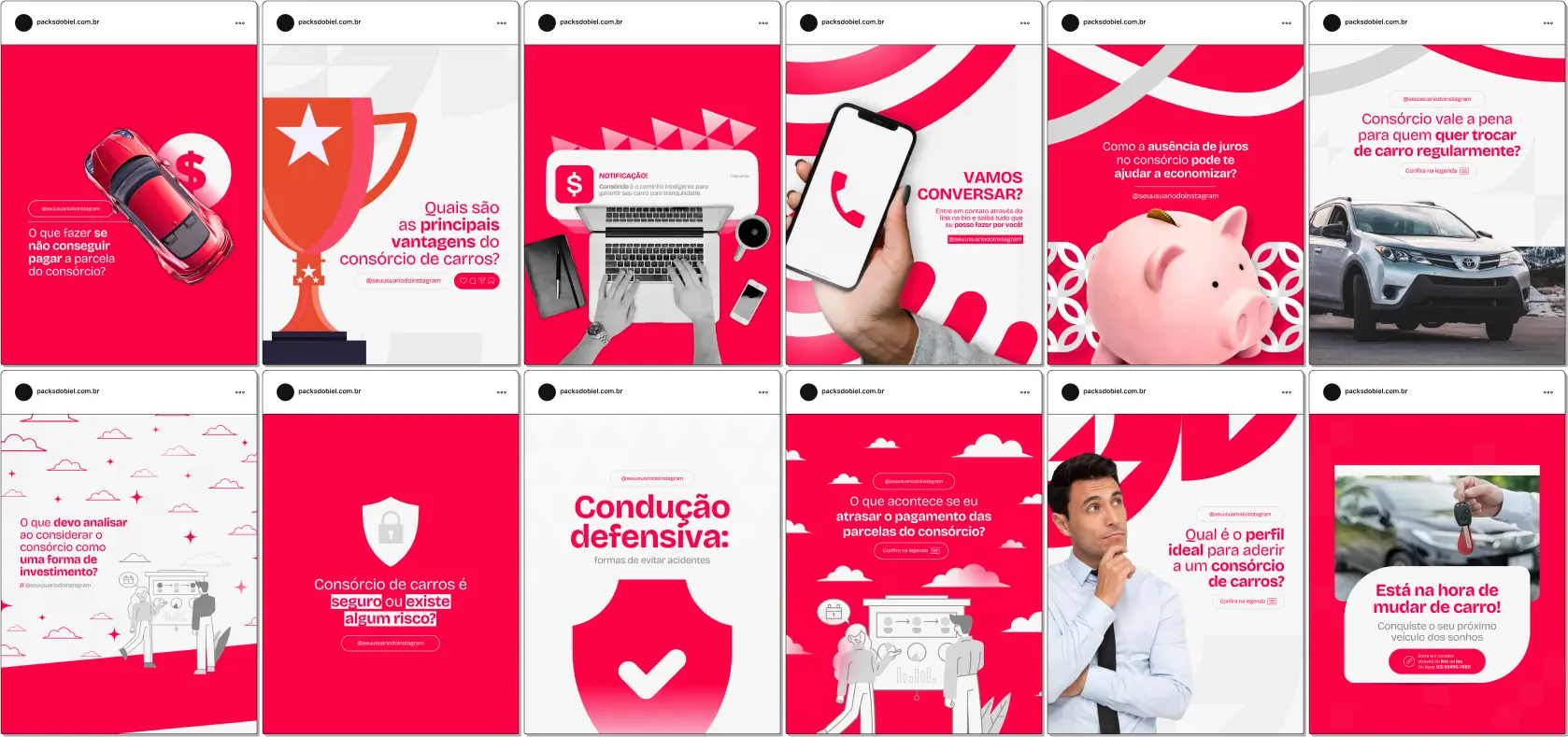 Pack Canva Consórcio de Carros – Financiamento, Vantagens e Dicas para Clientes – Com este kit de posts e artes editáveis no Canva, consultores de consórcio, corretores de financiamento, vendedores de veículos e profissionais do setor automotivo podem criar conteúdos prontos para postar no Instagram e redes sociais. Inclui materiais personalizados com informações sobre como funciona o consórcio, vantagens em relação ao financiamento, estratégias para contemplação rápida, dicas para fechar negócios e educar clientes sobre as melhores opções do mercado. Ideal para fortalecer a presença digital, gerar leads qualificados e aumentar as vendas.