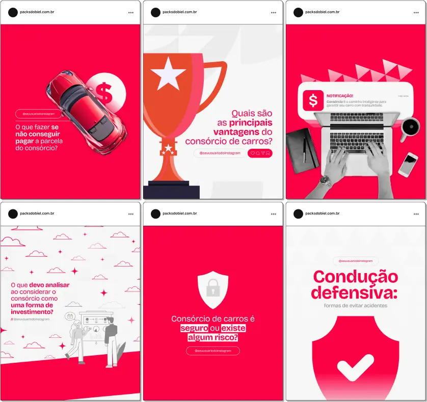 Pack Canva Consórcio de Carros – Financiamento, Vantagens e Dicas para Clientes – Com este kit de posts e artes editáveis no Canva, consultores de consórcio, corretores de financiamento, vendedores de veículos e profissionais do setor automotivo podem criar conteúdos prontos para postar no Instagram e redes sociais. Inclui materiais personalizados com informações sobre como funciona o consórcio, vantagens em relação ao financiamento, estratégias para contemplação rápida, dicas para fechar negócios e educar clientes sobre as melhores opções do mercado. Ideal para fortalecer a presença digital, gerar leads qualificados e aumentar as vendas.