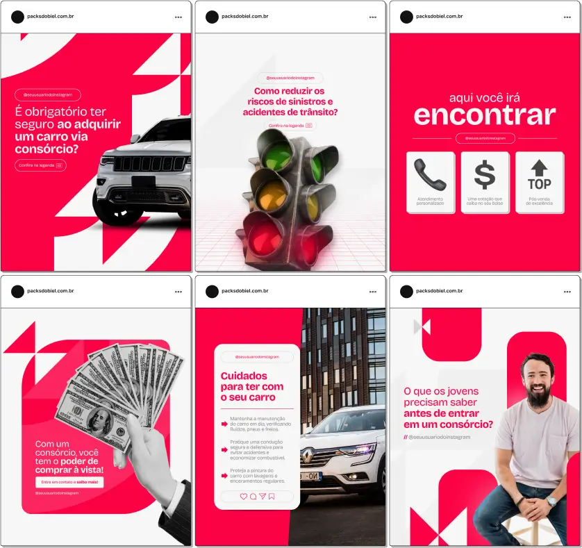 Pack Canva Consórcio de Carros – Financiamento, Vantagens e Dicas para Clientes – Com este kit de posts e artes editáveis no Canva, consultores de consórcio, corretores de financiamento, vendedores de veículos e profissionais do setor automotivo podem criar conteúdos prontos para postar no Instagram e redes sociais. Inclui materiais personalizados com informações sobre como funciona o consórcio, vantagens em relação ao financiamento, estratégias para contemplação rápida, dicas para fechar negócios e educar clientes sobre as melhores opções do mercado. Ideal para fortalecer a presença digital, gerar leads qualificados e aumentar as vendas.