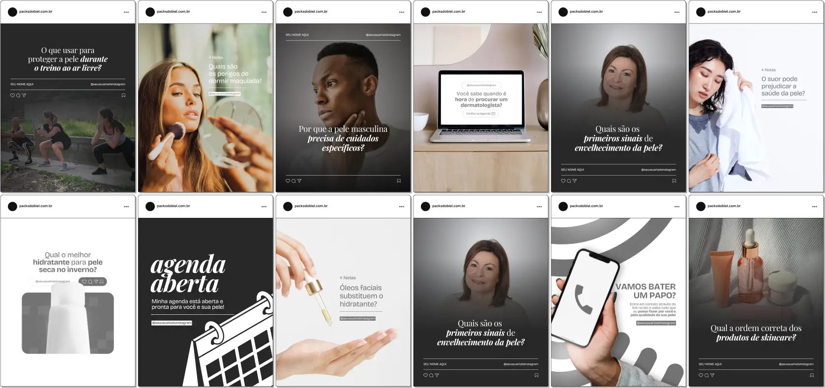 Pack Canva Dermatologista – Conteúdos para Cuidados com a Pele e Saúde Dermatológica – Com este kit de posts e artes editáveis no Canva, dermatologistas, clínicos especializados em estética, profissionais de saúde da pele e consultores de skincare podem criar conteúdos prontos para postar no Instagram e redes sociais. Inclui materiais personalizados sobre tratamentos dermatológicos, cuidados com acne, envelhecimento da pele, proteção solar, hidratação, estética facial e corporal, além de dicas para manter a pele saudável. Ideal para fortalecer a presença digital, educar a audiência e atrair novos pacientes de forma profissional.