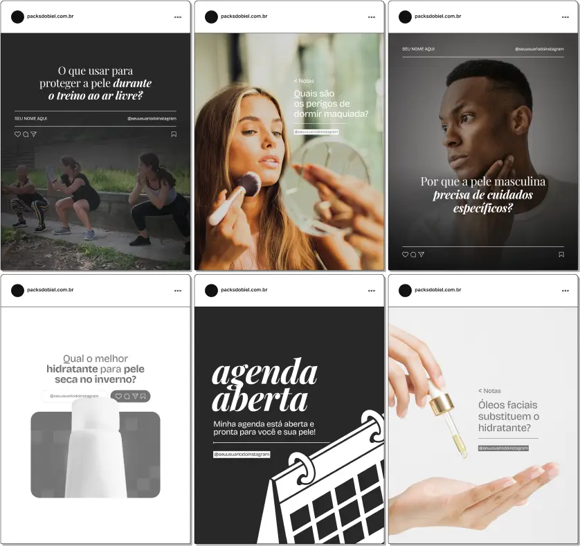 Pack Canva Dermatologista – Conteúdos para Cuidados com a Pele e Saúde Dermatológica – Com este kit de posts e artes editáveis no Canva, dermatologistas, clínicos especializados em estética, profissionais de saúde da pele e consultores de skincare podem criar conteúdos prontos para postar no Instagram e redes sociais. Inclui materiais personalizados sobre tratamentos dermatológicos, cuidados com acne, envelhecimento da pele, proteção solar, hidratação, estética facial e corporal, além de dicas para manter a pele saudável. Ideal para fortalecer a presença digital, educar a audiência e atrair novos pacientes de forma profissional.