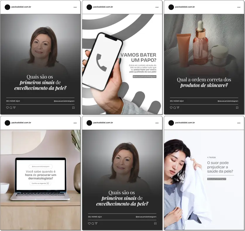 Pack Canva Dermatologista – Conteúdos para Cuidados com a Pele e Saúde Dermatológica – Com este kit de posts e artes editáveis no Canva, dermatologistas, clínicos especializados em estética, profissionais de saúde da pele e consultores de skincare podem criar conteúdos prontos para postar no Instagram e redes sociais. Inclui materiais personalizados sobre tratamentos dermatológicos, cuidados com acne, envelhecimento da pele, proteção solar, hidratação, estética facial e corporal, além de dicas para manter a pele saudável. Ideal para fortalecer a presença digital, educar a audiência e atrair novos pacientes de forma profissional.