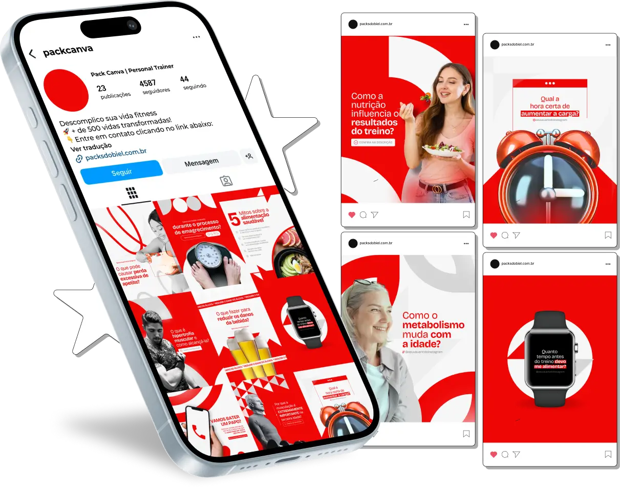 Pack Canva Personal Trainer 2.0 – Treinos, Motivação e Dicas de Saúde – Com este kit de posts e artes editáveis no Canva, personal trainers, coaches de fitness, educadores físicos e profissionais da área podem criar conteúdos prontos para postar no Instagram e redes sociais. Inclui materiais personalizados com treinos, dicas de alimentação, motivação, benefícios do exercício físico, depoimentos de alunos e estratégias para captar e fidelizar clientes. Ideal para fortalecer a autoridade no mercado fitness, engajar seguidores e aumentar a visibilidade do perfil de forma profissional.