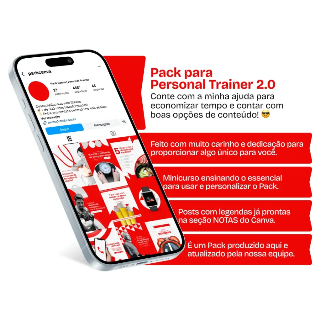 Com este Pack Canva para Personal Trainer, você se posiciona como referência com posts que educam, motivam e convertem. Aborde temas como hipertrofia, emagrecimento, treino funcional, saúde e qualidade de vida. Ideal para redes sociais como Instagram e Facebook.