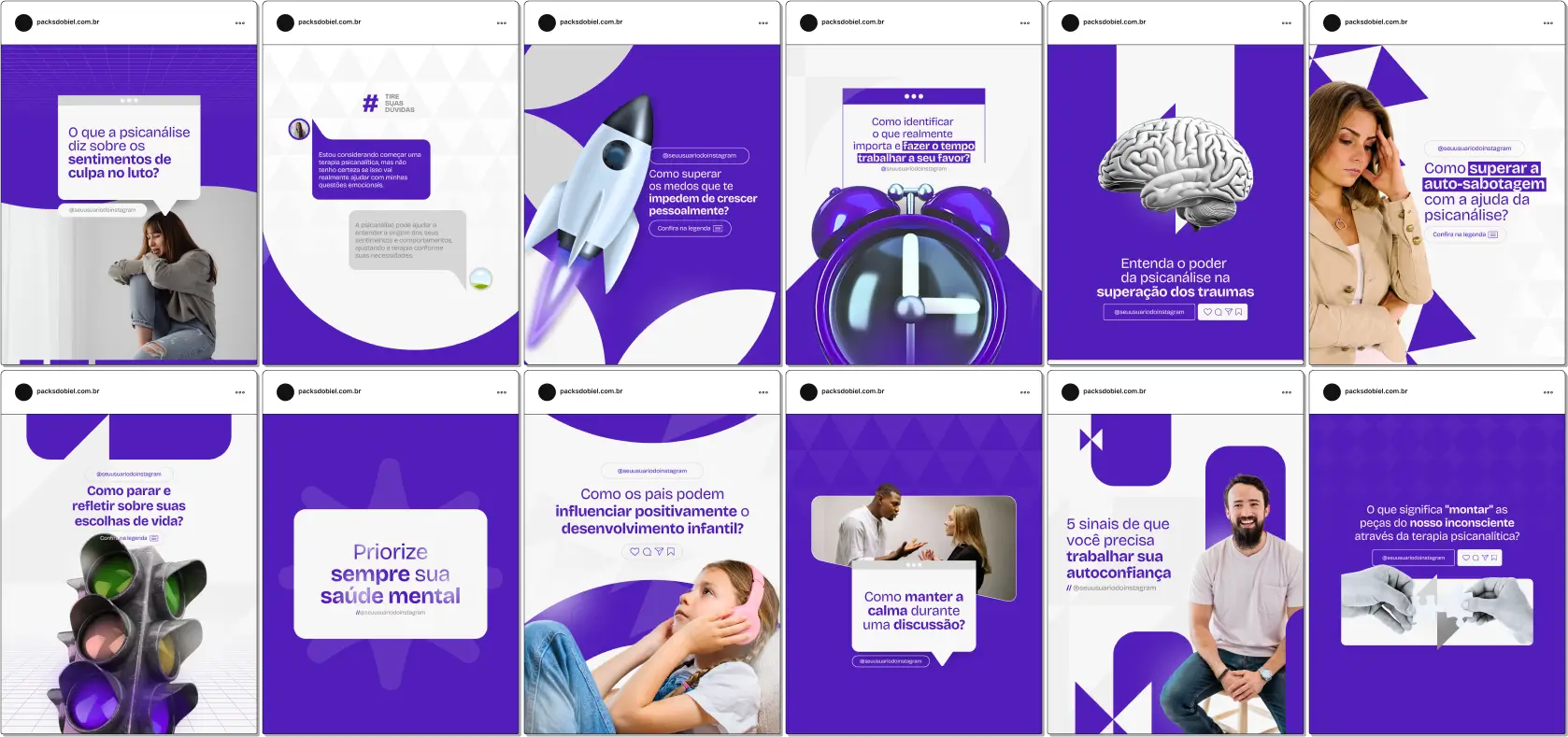 Pack Canva Psicanálise – Saúde Mental, Terapia e Autoconhecimento – Com este kit de posts e artes editáveis no Canva, psicanalistas, psicólogos, terapeutas e profissionais da área de saúde mental podem criar conteúdos prontos para postar no Instagram e redes sociais. Inclui materiais personalizados com temas sobre saúde mental, benefícios da psicanálise, técnicas terapêuticas, autoconhecimento, gestão emocional e bem-estar. Ideal para atrair clientes, educar a audiência sobre a importância da psicanálise e fortalecer a presença digital de forma estratégica e profissional.