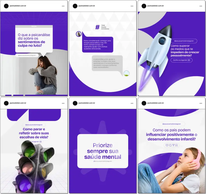 Pack Canva Psicanálise – Saúde Mental, Terapia e Autoconhecimento – Com este kit de posts e artes editáveis no Canva, psicanalistas, psicólogos, terapeutas e profissionais da área de saúde mental podem criar conteúdos prontos para postar no Instagram e redes sociais. Inclui materiais personalizados com temas sobre saúde mental, benefícios da psicanálise, técnicas terapêuticas, autoconhecimento, gestão emocional e bem-estar. Ideal para atrair clientes, educar a audiência sobre a importância da psicanálise e fortalecer a presença digital de forma estratégica e profissional.