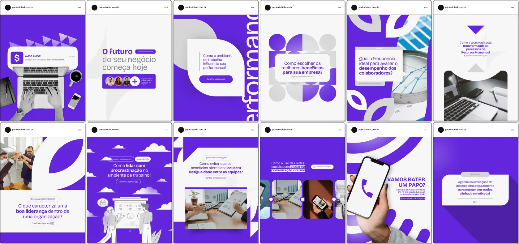 Pack Canva Recursos Humanos, Gestão de Pessoas e Desenvolvimento Organizacional – Com este kit de posts e artes editáveis no Canva, profissionais de recursos humanos, consultores de RH e empresas podem criar conteúdos prontos para postar no Instagram e redes sociais. Inclui materiais personalizados com conteúdos educativos sobre recrutamento e seleção, gestão de talentos, desenvolvimento de liderança, cultura organizacional, benefícios para colaboradores e promoções de serviços de RH. Ideal para engajar empresas, atrair novos talentos e fortalecer sua presença digital de forma estratégica e profissional.