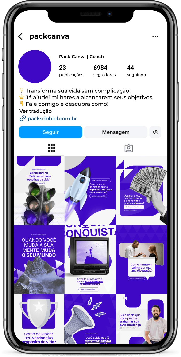 Pack Canva Coach – Desenvolvimento Pessoal, Motivação e Transformação – Com este kit de posts e artes editáveis no Canva, coaches de vida, coaches de carreira, coaches de negócios e profissionais da área de desenvolvimento pessoal podem criar conteúdos prontos para postar no Instagram e redes sociais. Inclui materiais personalizados com dicas de motivação, gestão de tempo, estratégias para alcançar objetivos, bem-estar emocional, liderança e estratégias de coaching. Ideal para fortalecer sua marca, atrair clientes, educar sua audiência e aumentar a visibilidade no mercado de coaching de forma estratégica e profissional.