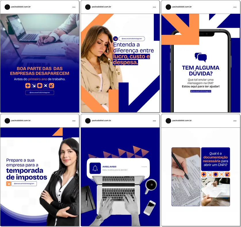 Pack Canva Contabilidade – Conteúdos para Redes Sociais – Com este kit de posts e artes editáveis no Canva, contadores e escritórios contábeis podem criar conteúdos prontos para postar no Instagram e outras redes sociais. Inclui materiais sobre gestão financeira, impostos, planejamento tributário, MEI, contabilidade empresarial, dicas fiscais e muito mais. Ideal para educar clientes, fortalecer a autoridade profissional e engajar o público com informações claras e estratégicas.