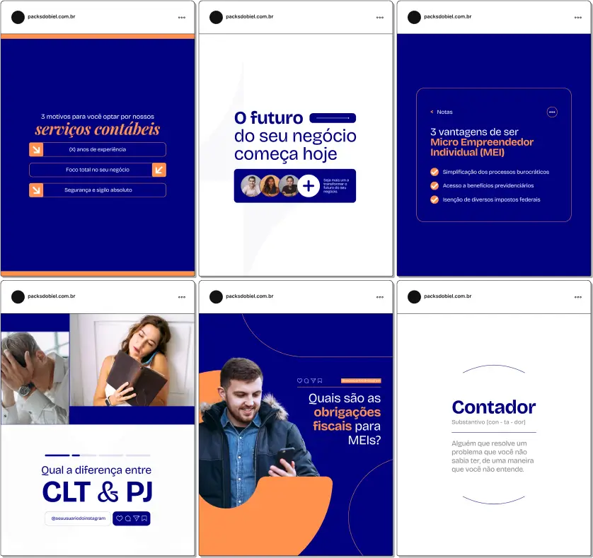 Pack Canva Contabilidade – Conteúdos para Redes Sociais – Com este kit de posts e artes editáveis no Canva, contadores e escritórios contábeis podem criar conteúdos prontos para postar no Instagram e outras redes sociais. Inclui materiais sobre gestão financeira, impostos, planejamento tributário, MEI, contabilidade empresarial, dicas fiscais e muito mais. Ideal para educar clientes, fortalecer a autoridade profissional e engajar o público com informações claras e estratégicas.