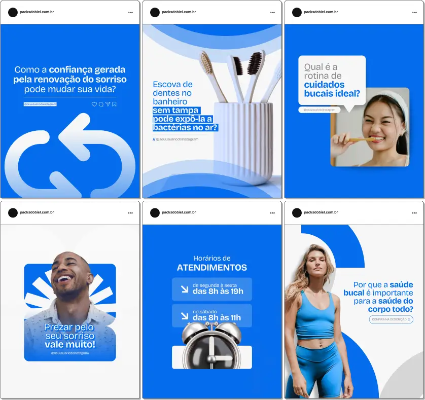 Perfil do Instagram com Artes e Posts Editáveis para Dentistas – Com este kit de posts e artes editáveis no Canva, dentistas e profissionais da odontologia podem criar conteúdos prontos para postar em perfis do Instagram e redes sociais. Inclui materiais sobre cuidados bucais, dicas de higiene, prevenção de cáries, tratamentos odontológicos, ortodontia, estética dental e muito mais. Ideal para fortalecer a presença digital, educar pacientes e atrair novos clientes para o consultório.