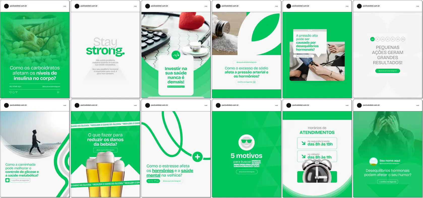 Pack Canva Endocrinologia – Conteúdos para Redes Sociais – Com este kit de posts e artes editáveis no Canva, endocrinologistas e clínicas de endocrinologia podem criar conteúdos prontos para postar em perfis do Instagram e redes sociais. Inclui materiais sobre doenças hormonais, diabetes, disfunções da tireoide, obesidade, saúde metabólica, tratamentos e prevenção. Ideal para educar pacientes sobre cuidados com a saúde hormonal, promover o bem-estar e fortalecer a presença digital dos profissionais de endocrinologia.