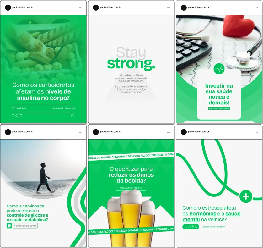 Pack Canva Endocrinologia – Conteúdos para Redes Sociais – Com este kit de posts e artes editáveis no Canva, endocrinologistas e clínicas de endocrinologia podem criar conteúdos prontos para postar em perfis do Instagram e redes sociais. Inclui materiais sobre doenças hormonais, diabetes, disfunções da tireoide, obesidade, saúde metabólica, tratamentos e prevenção. Ideal para educar pacientes sobre cuidados com a saúde hormonal, promover o bem-estar e fortalecer a presença digital dos profissionais de endocrinologia.