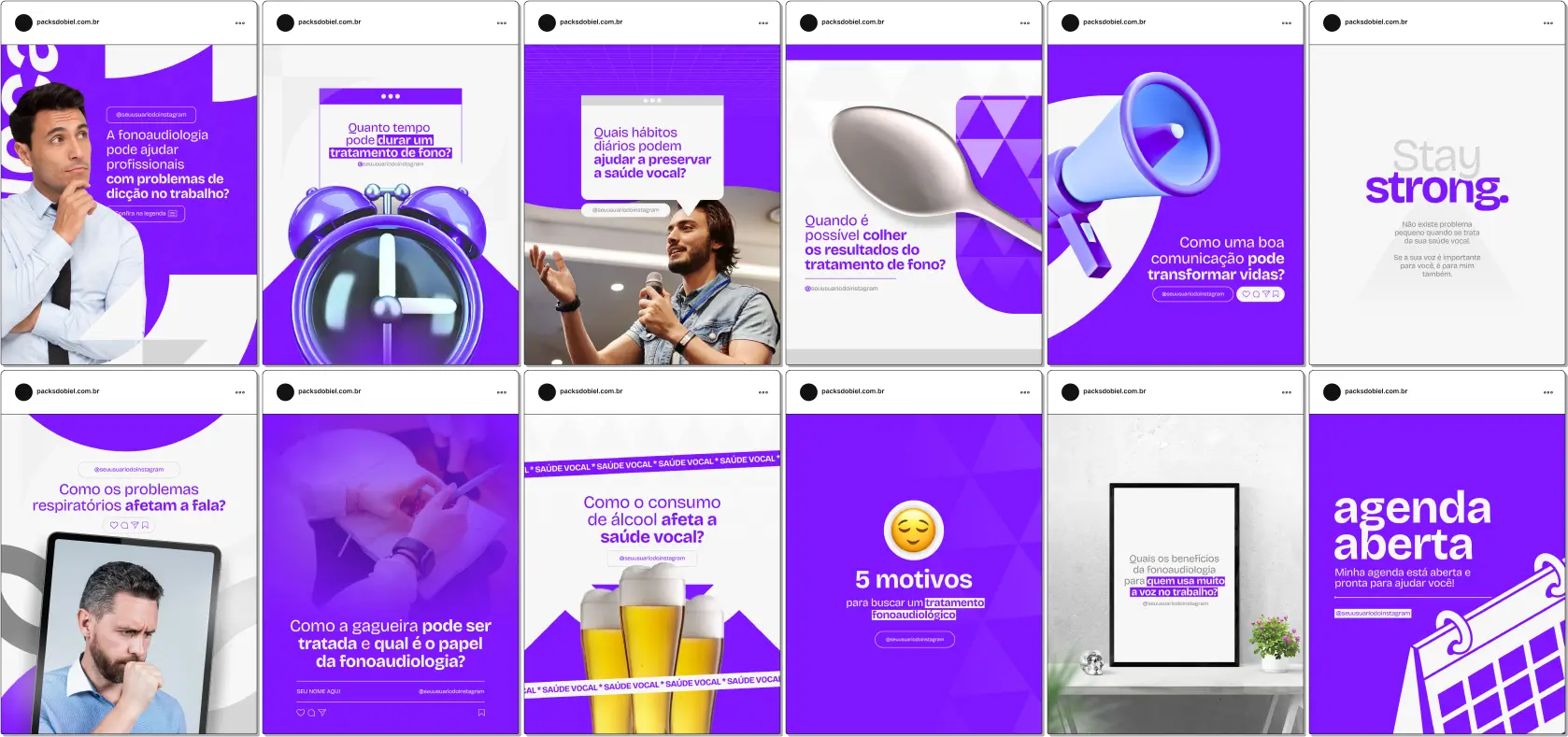 Pack Canva Fonoaudiologia – Comunicação, Saúde Vocal e Desenvolvimento da Fala – Com este kit de posts e artes editáveis no Canva, fonoaudiólogos, clínicas de fonoaudiologia e profissionais da saúde podem criar conteúdos prontos para postar no Instagram e redes sociais. Inclui materiais personalizados sobre desenvolvimento da fala, terapia da linguagem, saúde vocal, reabilitação auditiva, dicas para aprimorar a comunicação e orientações para pais e pacientes. Ideal para fortalecer a presença digital, educar a audiência e atrair novos pacientes de forma estratégica e profissional.