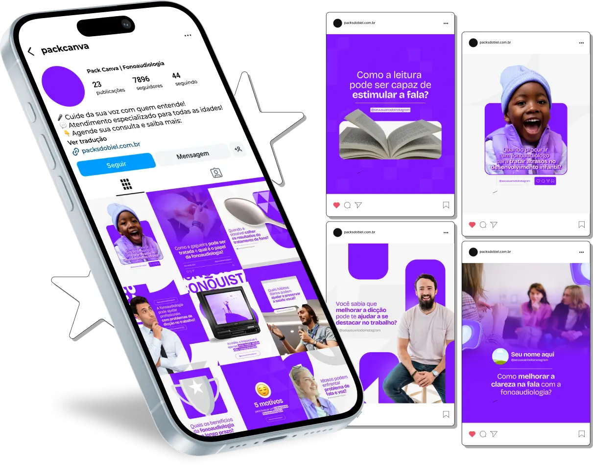 Pack Canva Fonoaudiologia – Comunicação, Saúde Vocal e Desenvolvimento da Fala – Com este kit de posts e artes editáveis no Canva, fonoaudiólogos, clínicas de fonoaudiologia e profissionais da saúde podem criar conteúdos prontos para postar no Instagram e redes sociais. Inclui materiais personalizados sobre desenvolvimento da fala, terapia da linguagem, saúde vocal, reabilitação auditiva, dicas para aprimorar a comunicação e orientações para pais e pacientes. Ideal para fortalecer a presença digital, educar a audiência e atrair novos pacientes de forma estratégica e profissional.