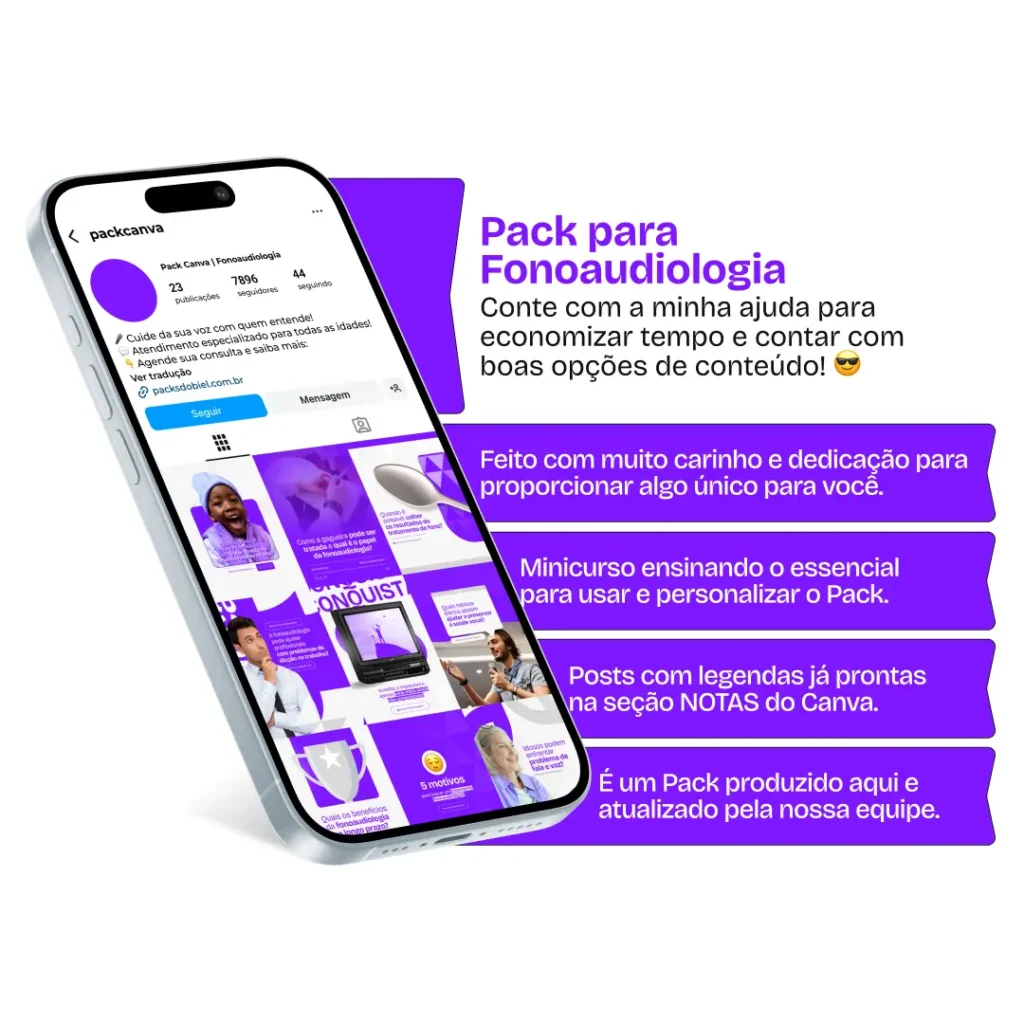 Pack Canva Fonoaudiologia – Comunicação, Saúde Vocal e Desenvolvimento da Fala – Com este kit de posts e artes editáveis no Canva, fonoaudiólogos, clínicas de fonoaudiologia e profissionais da saúde podem criar conteúdos prontos para postar no Instagram e redes sociais. Inclui materiais personalizados sobre desenvolvimento da fala, terapia da linguagem, saúde vocal, reabilitação auditiva, dicas para aprimorar a comunicação e orientações para pais e pacientes. Ideal para fortalecer a presença digital, educar a audiência e atrair novos pacientes de forma estratégica e profissional.
