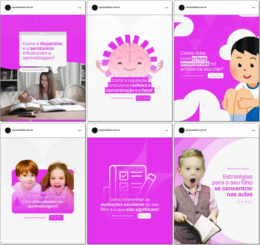 Pack Canva Neuropsicopedagogia – Conteúdos para Redes Sociais – Com este kit de posts e artes editáveis no Canva, profissionais de neuropsicopedagogia podem criar conteúdos prontos para postar no Instagram e outras redes sociais. Inclui materiais sobre dificuldades de aprendizagem, transtornos neurocognitivos, estímulo ao desenvolvimento infantil, estratégias de ensino, neuroplasticidade, e muito mais. Ideal para educar pais, professores e responsáveis, fortalecer a autoridade profissional e engajar o público com informações relevantes e acessíveis.