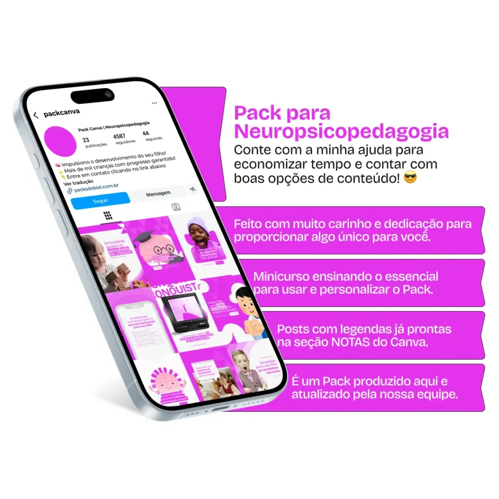 Pack Canva Neuropsicopedagogia – Conteúdos para Redes Sociais – Com este kit de posts e artes editáveis no Canva, profissionais de neuropsicopedagogia podem criar conteúdos prontos para postar no Instagram e outras redes sociais. Inclui materiais sobre dificuldades de aprendizagem, transtornos neurocognitivos, estímulo ao desenvolvimento infantil, estratégias de ensino, neuroplasticidade, e muito mais. Ideal para educar pais, professores e responsáveis, fortalecer a autoridade profissional e engajar o público com informações relevantes e acessíveis.
