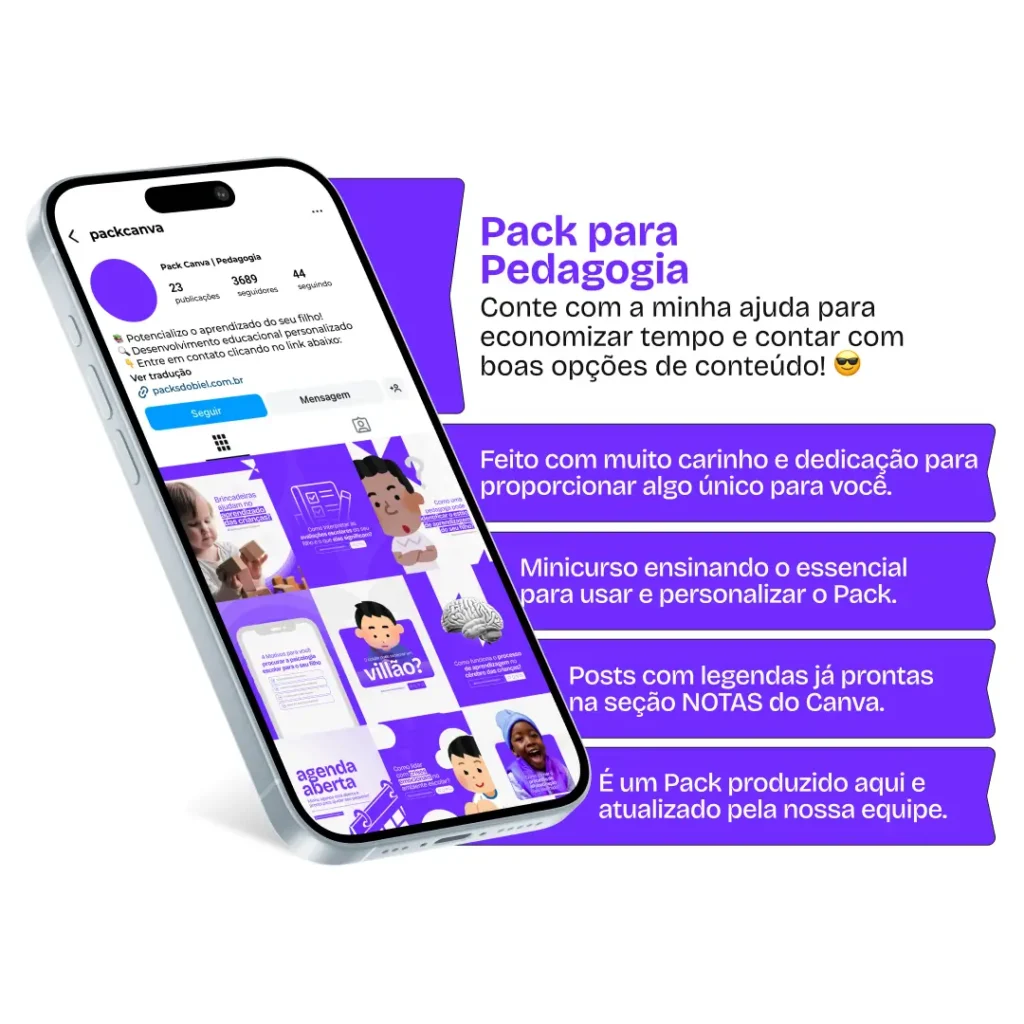 Perfil do Instagram com Artes e Posts Editáveis para Pedagogia – Com este kit de posts e artes editáveis no Canva, pedagogos e profissionais da educação podem criar conteúdos prontos para postar em perfis do Instagram e redes sociais. Inclui materiais sobre métodos de ensino, dicas para pais e educadores, desenvolvimento infantil, aprendizado lúdico, inclusão na educação, gestão de sala de aula e muito mais. Ideal para fortalecer a presença digital, compartilhar conhecimento e atrair engajamento com um público interessado em educação.