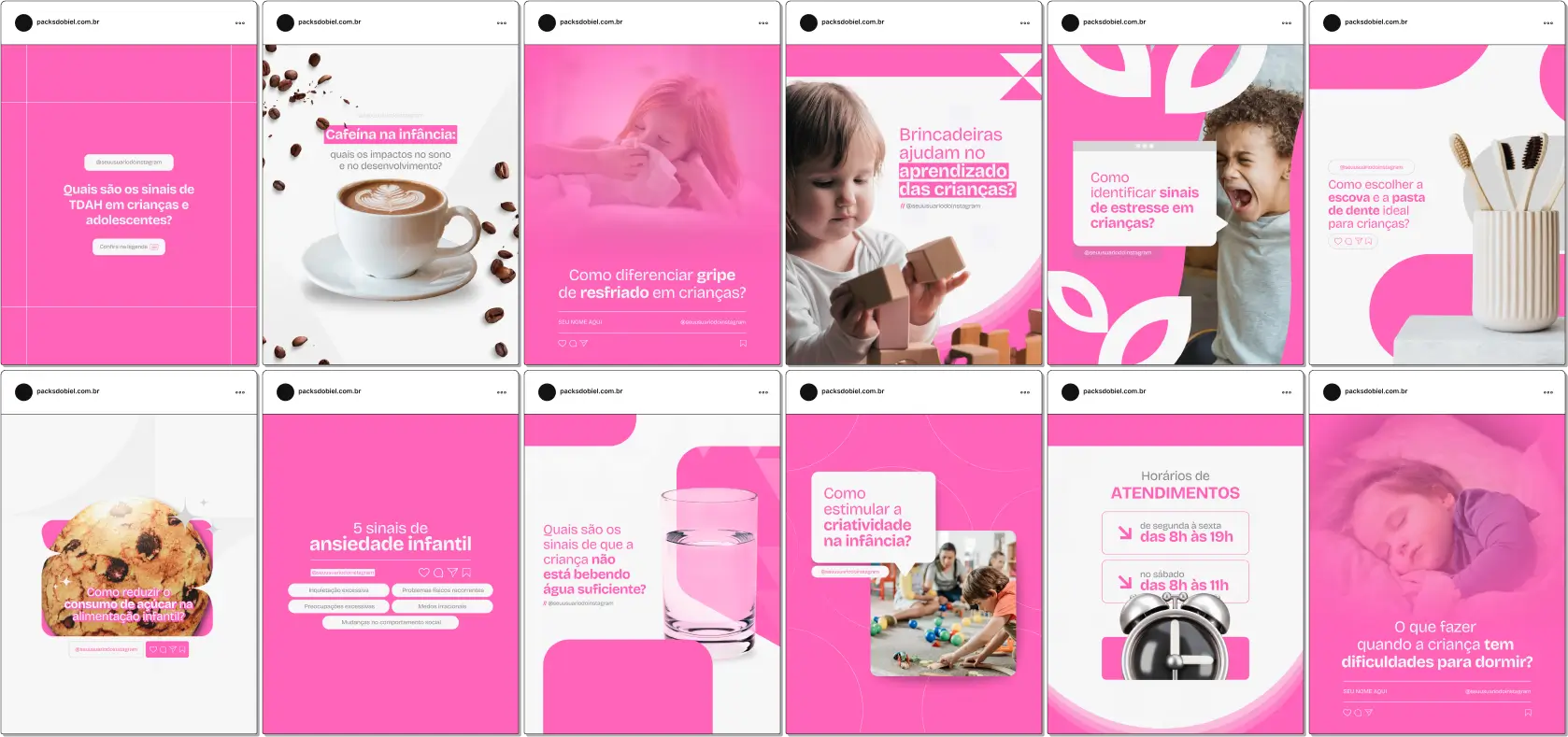 Pack Canva Pediatria – Conteúdos para Redes Sociais – Com este kit de posts e artes editáveis no Canva, pediatras podem compartilhar conteúdos informativos e educativos prontos para postar no Instagram e outras redes sociais. Inclui temas como desenvolvimento infantil, cuidados com a saúde, vacinas, alimentação, dicas para pais e muito mais. Ideal para fortalecer sua presença digital e engajar seu público com conteúdos profissionais e atrativos.