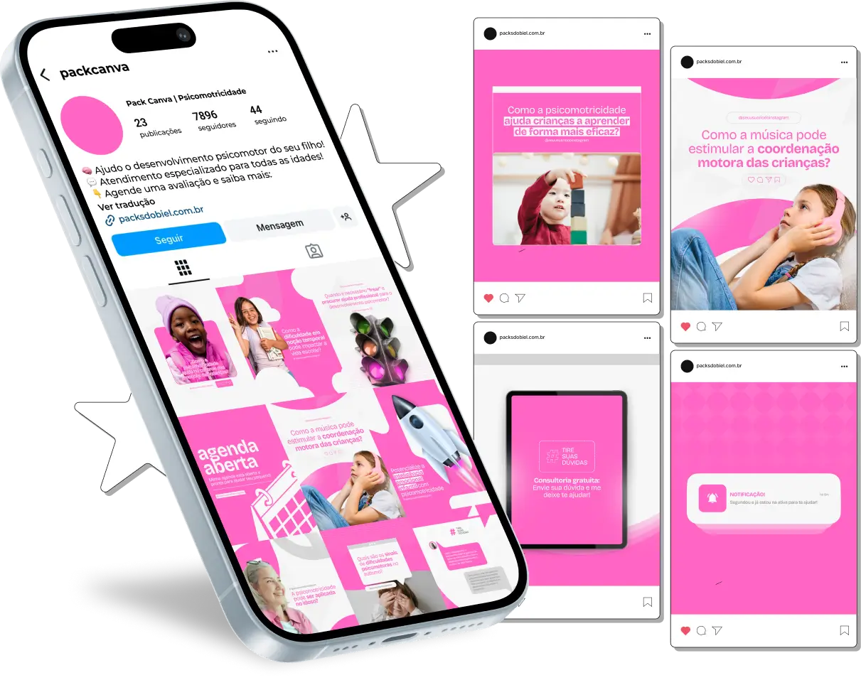 Pack Canva Psicomotricidade – Conteúdos sobre Desenvolvimento Motor e Coordenação – Com este kit de posts e artes editáveis no Canva, psicomotricistas, clínicas especializadas, terapeutas ocupacionais e profissionais da saúde podem criar conteúdos prontos para postar no Instagram e redes sociais. Inclui materiais personalizados com dicas sobre o desenvolvimento motor, coordenação motora, habilidades cognitivas, terapias para crianças e adultos, além de orientações para melhorar a interação e o movimento corporal. Ideal para educar a audiência sobre a importância da psicomotricidade e aumentar a visibilidade profissional nas redes sociais.