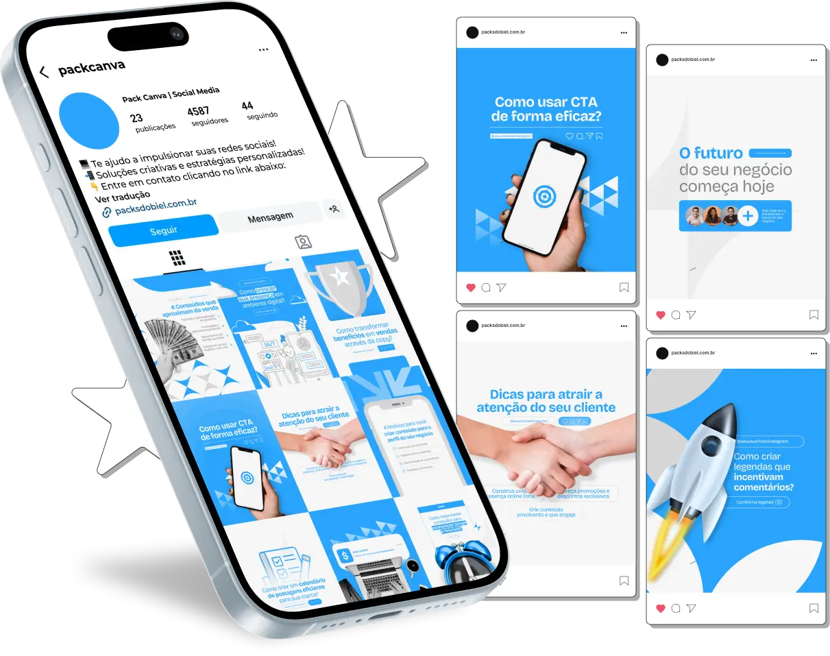 Pack Canva Social Media – Conteúdos para Redes Sociais – Com este kit de posts e artes editáveis no Canva, profissionais de Social Media podem criar conteúdos prontos para postar em perfis do Instagram e redes sociais. Inclui materiais sobre estratégias de marketing digital, gestão de redes sociais, dicas de engajamento, criação de conteúdo, tendências e ferramentas para otimizar o trabalho de Social Media. Ideal para aumentar a presença online e atrair novos clientes, com posts educativos e inspiradores, prontos para personalizar e compartilhar.