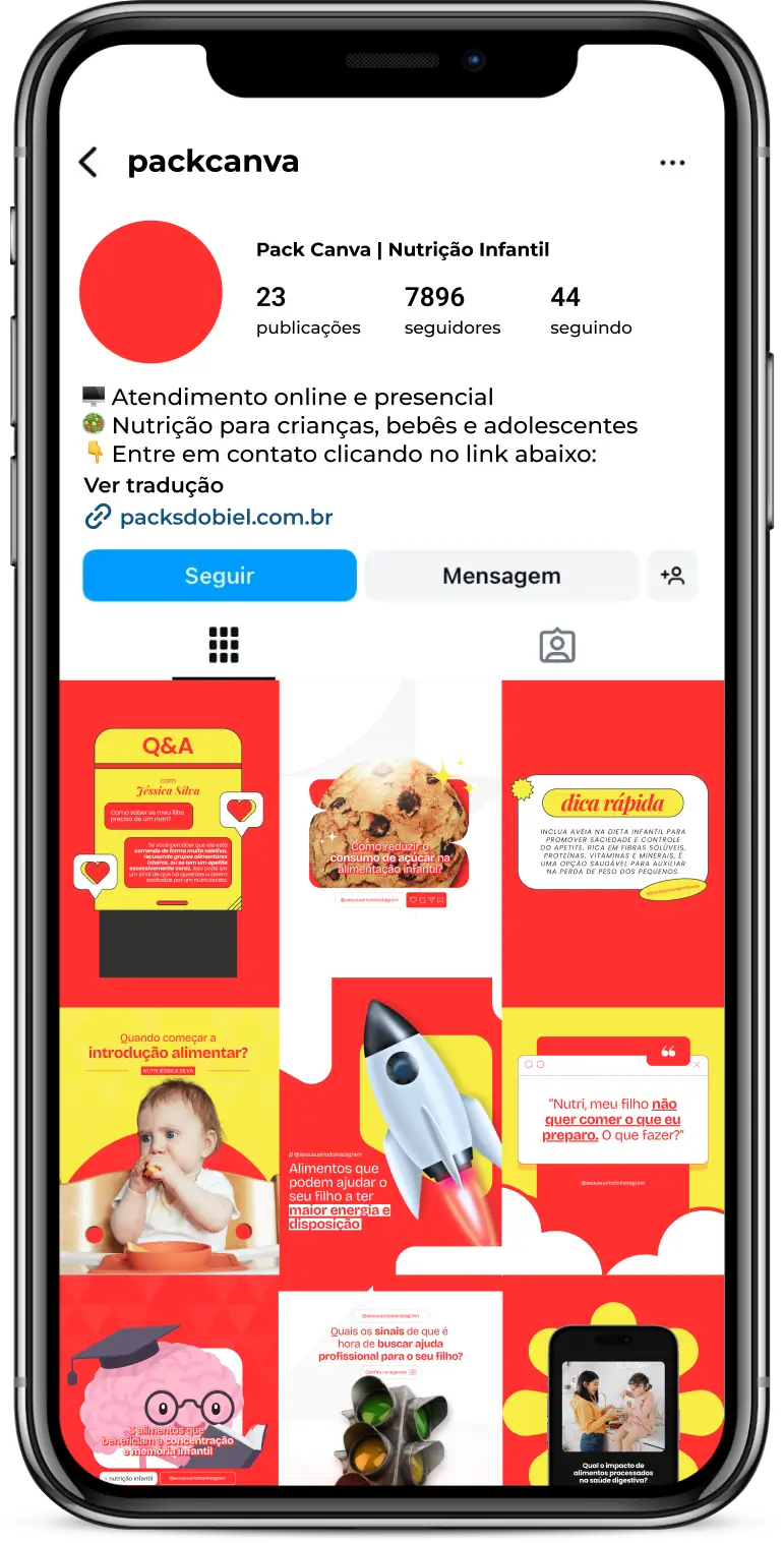Pack Canva Nutrição Infantil – Conteúdos para Nutricionistas e Profissionais da Saúde – Com este kit de posts e artes editáveis no Canva, nutricionistas infantis, pediatras e profissionais da área da saúde podem criar conteúdos prontos para postar no Instagram e redes sociais. Inclui materiais personalizados abordando alimentação saudável para crianças, introdução alimentar, dicas de nutrientes essenciais, prevenção da obesidade infantil, receitas nutritivas, importância do aleitamento materno e muito mais. Ideal para educar os pais, fortalecer a autoridade profissional e atrair mais pacientes.
