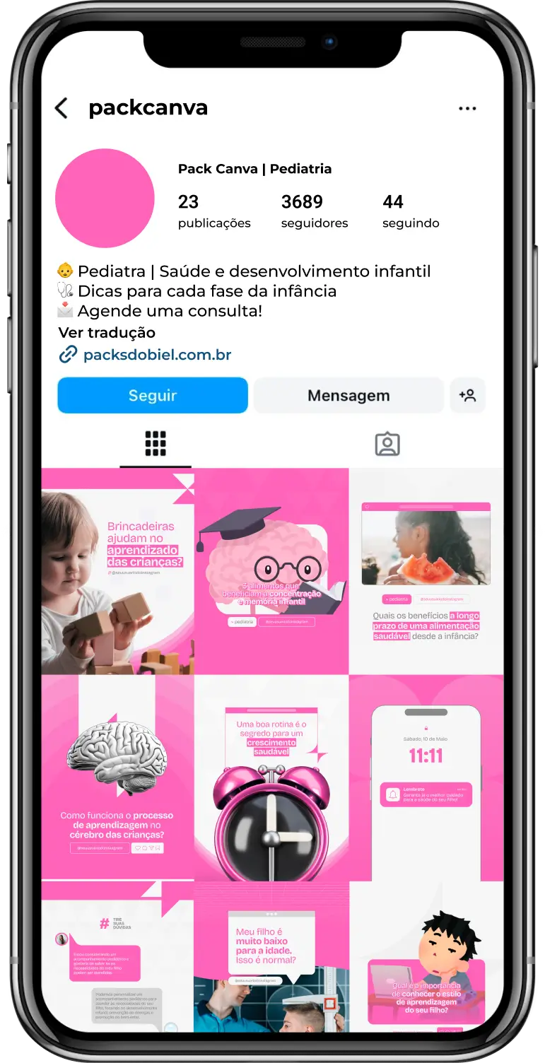Pack Canva Pediatria – Conteúdos para Profissionais de Saúde Infantil – Com este kit de posts e artes editáveis no Canva, pediatras e profissionais de saúde infantil podem criar conteúdos prontos para postar em perfis do Instagram e redes sociais. Inclui materiais personalizados sobre saúde infantil, cuidados com recém-nascidos, vacinas, desenvolvimento motor e cognitivo, alimentação saudável, prevenção de doenças e muito mais. Ideal para educar pais e responsáveis, promover cuidados com a saúde das crianças e aumentar a visibilidade digital dos profissionais de pediatria.
