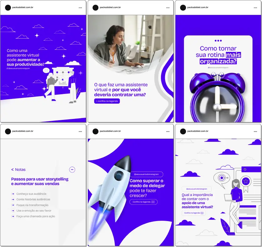 Pack Canva Assistente Virtual – Tenha em mãos posts estratégicos e artes editáveis prontas para divulgar seus serviços, atrair novos clientes e fortalecer sua presença no Instagram e outras redes sociais. Ideal para quem presta suporte remoto, organiza rotinas e gerencia tarefas administrativas. Tudo com linguagem simples, clara e profissional.