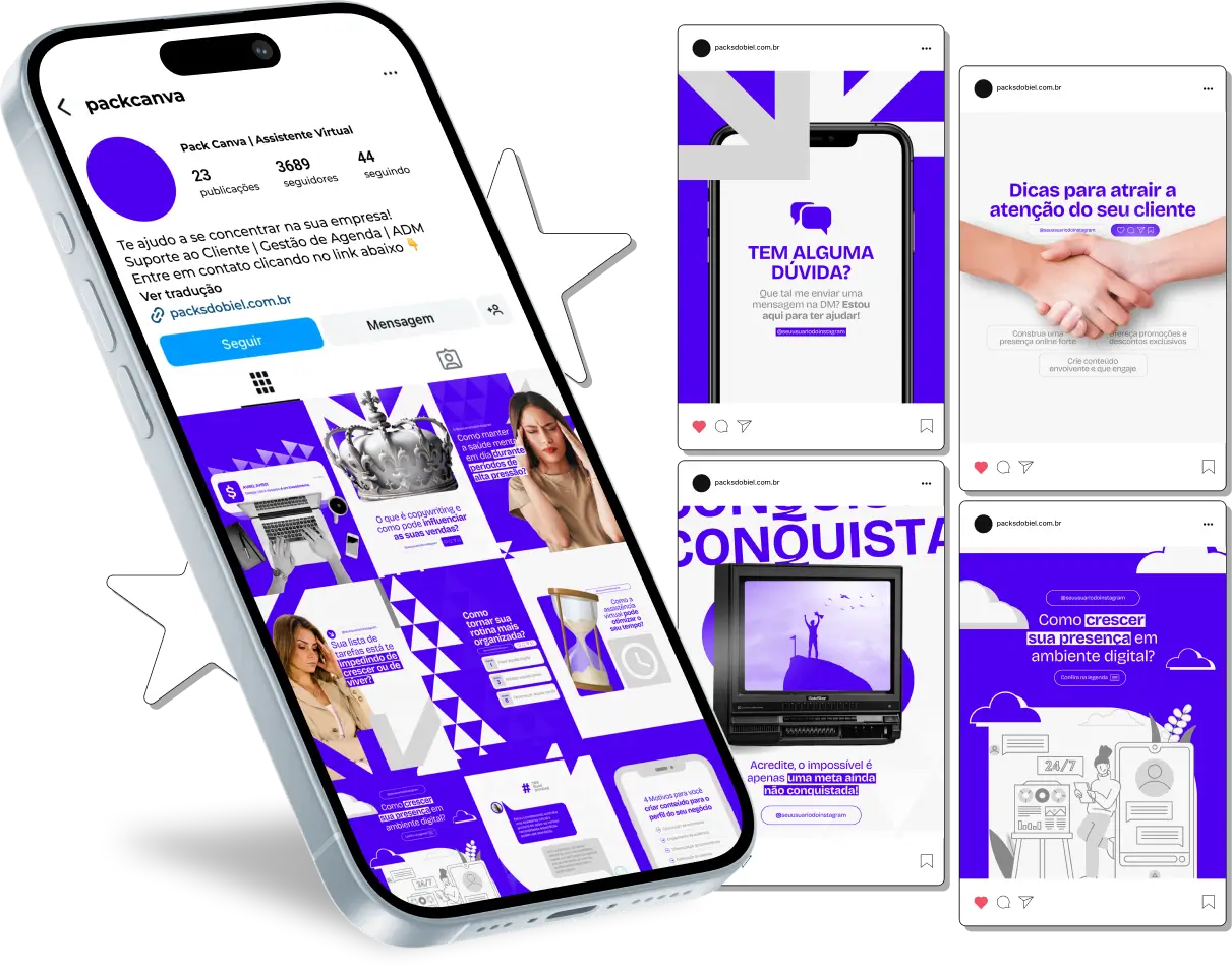 Pack Canva Assistente Virtual – Tenha em mãos posts estratégicos e artes editáveis prontas para divulgar seus serviços, atrair novos clientes e fortalecer sua presença no Instagram e outras redes sociais. Ideal para quem presta suporte remoto, organiza rotinas e gerencia tarefas administrativas. Tudo com linguagem simples, clara e profissional.