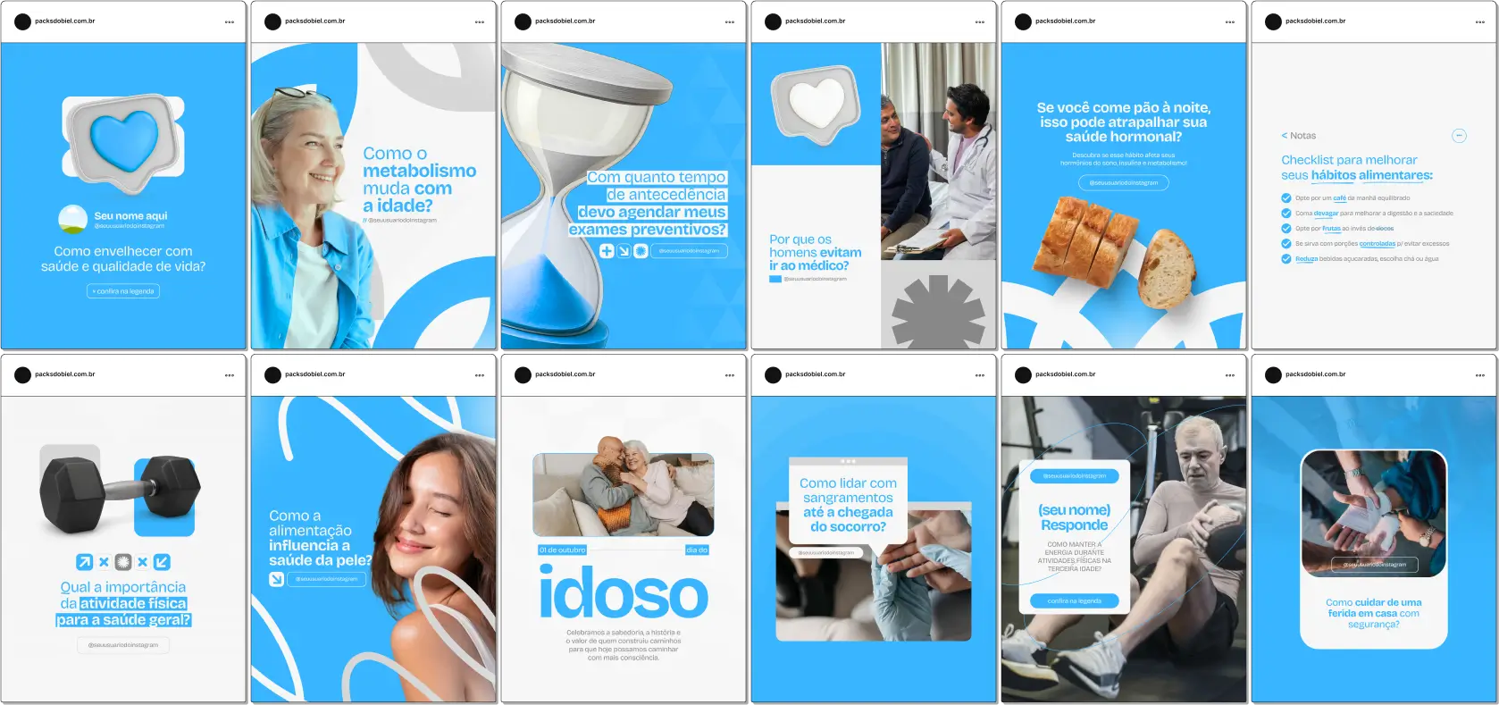 Pack Canva Enfermagem – Kit com posts e artes editáveis, pronto para perfis de profissionais de enfermagem que desejam atrair pacientes, informar a população e valorizar a atuação na área da saúde. Inclui conteúdos sobre cuidados, prevenção, rotina hospitalar, humanização e dicas de bem-estar. Ideal para quem quer autoridade e constância no Instagram.